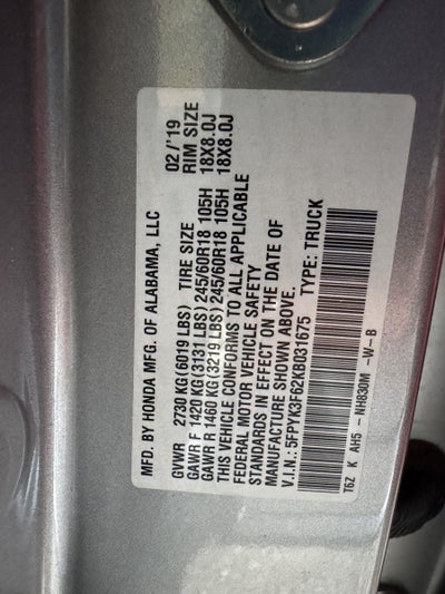 2019 Honda Ridgeline RTL-T