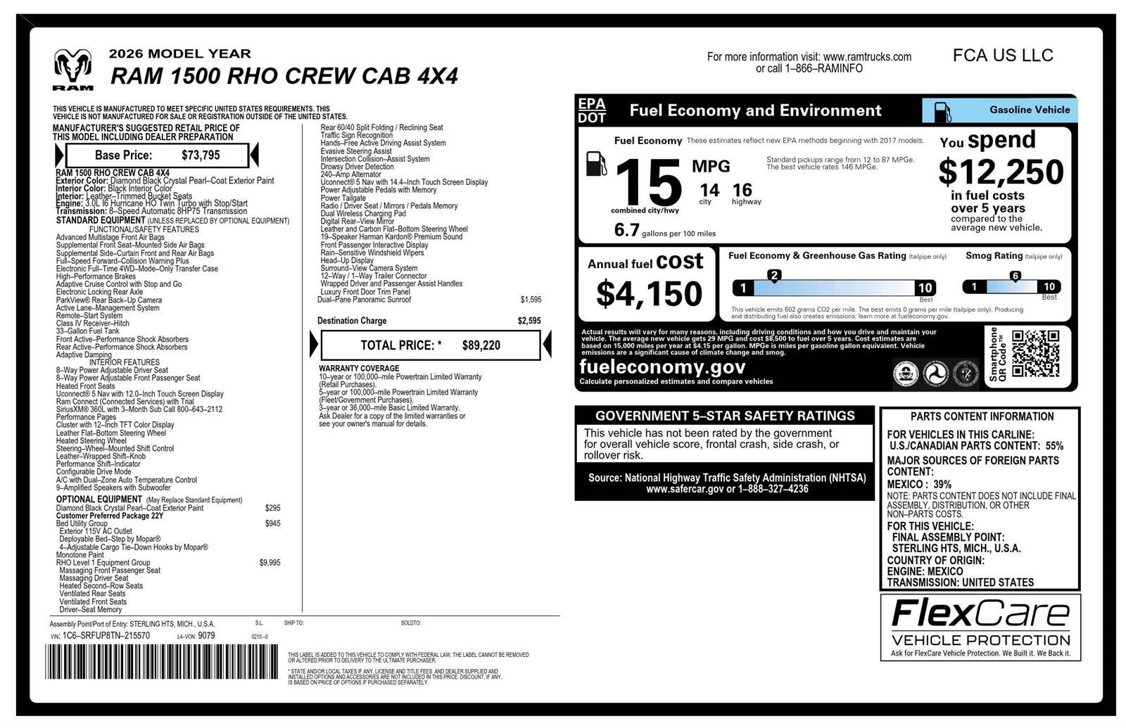 2026 RAM Ram 1500 RAM 1500 RHO CREW CAB 4X4 5'7' BOX