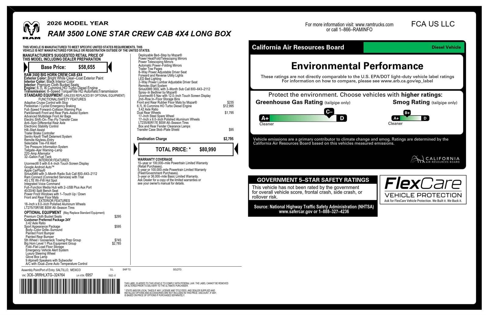 2026 RAM Ram 3500 RAM 3500 LONE STAR CREW CAB 4X4 8' BOX